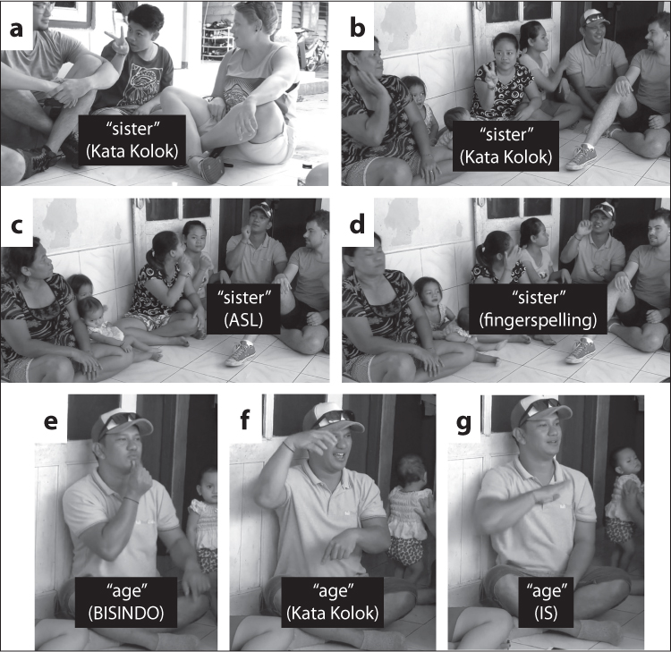 A group of white and Balinese people in shorts and summery clothes sitting on a white tiled floor.