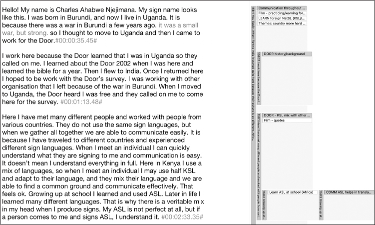 Screen shot of Annelies' annotated interview with Charles Ahabwe Njejimana.